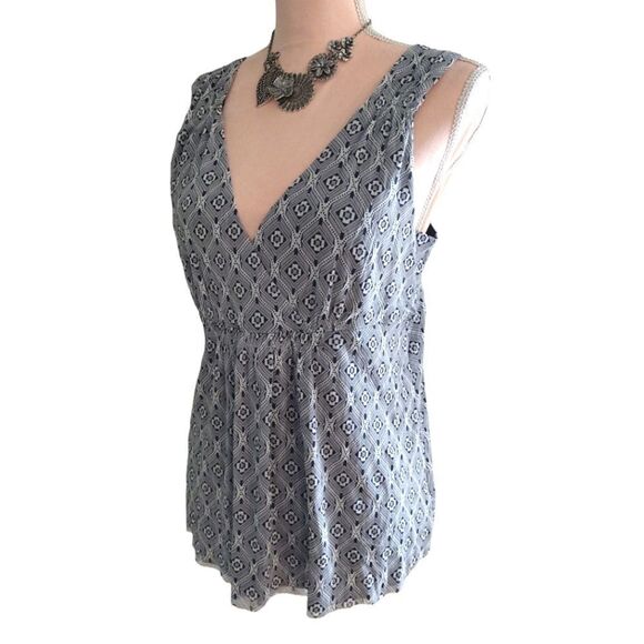 Y2K Michael Kors Blue Grey Geometric Layered VNeck Tunic Tank Top Large - Picture 7 of 17